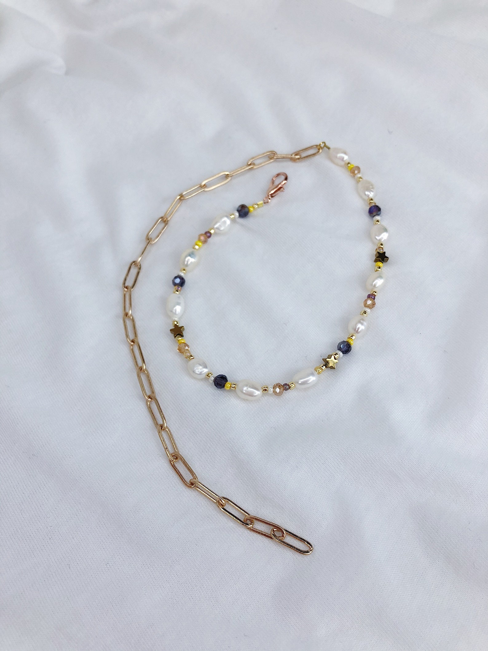 Half pearl and half chain necklace beads pearl chain Etsy