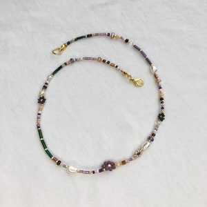 Lavender beaded flower necklace , rainbow beaded necklace , seed bead necklace , rainbow adult beaded choker , christmas jewelry gift image 6