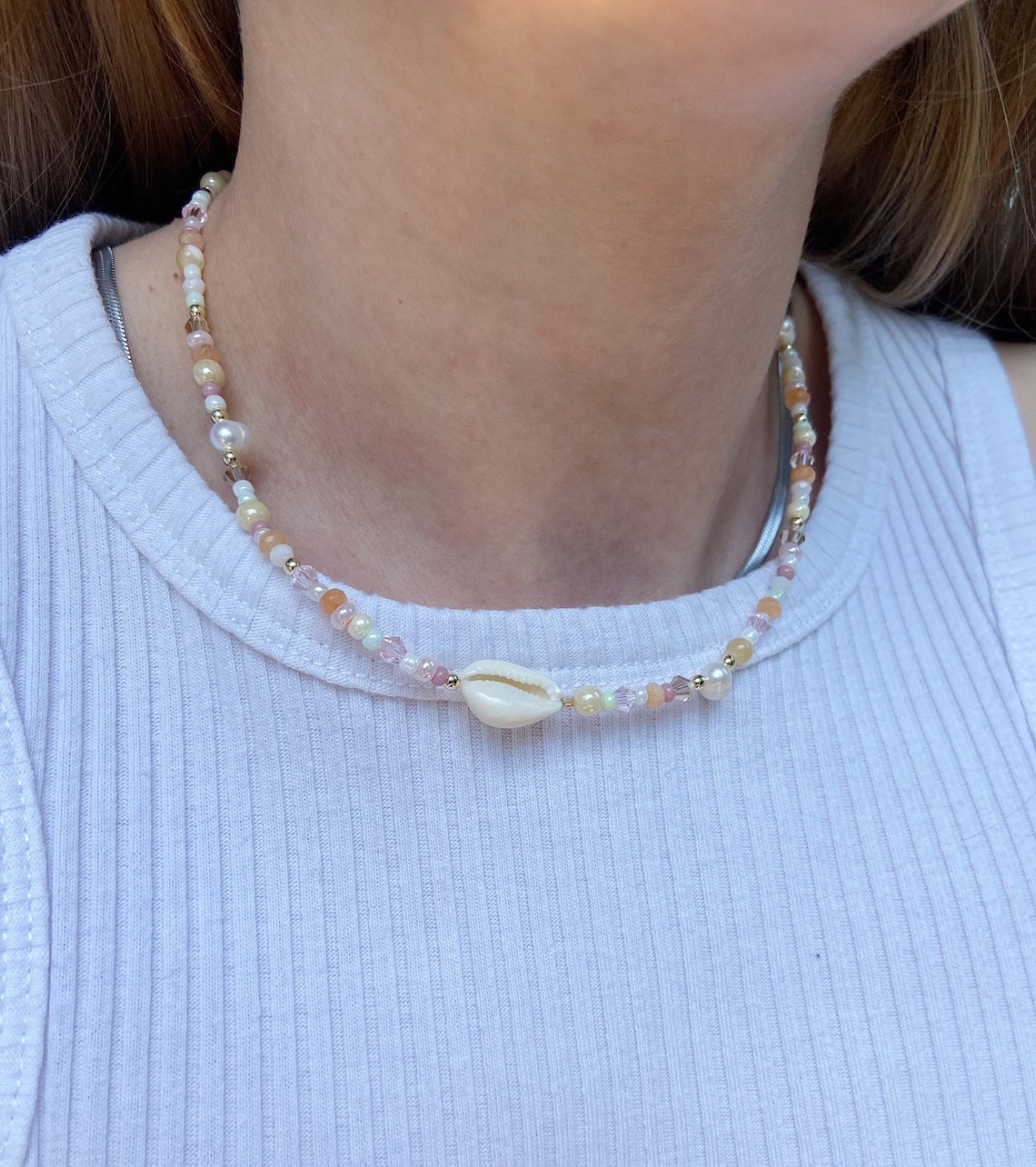 Shell And Chain Shell Necklace, Beach Necklace, Seashell Necklace, Beaded Necklace - Etsy
