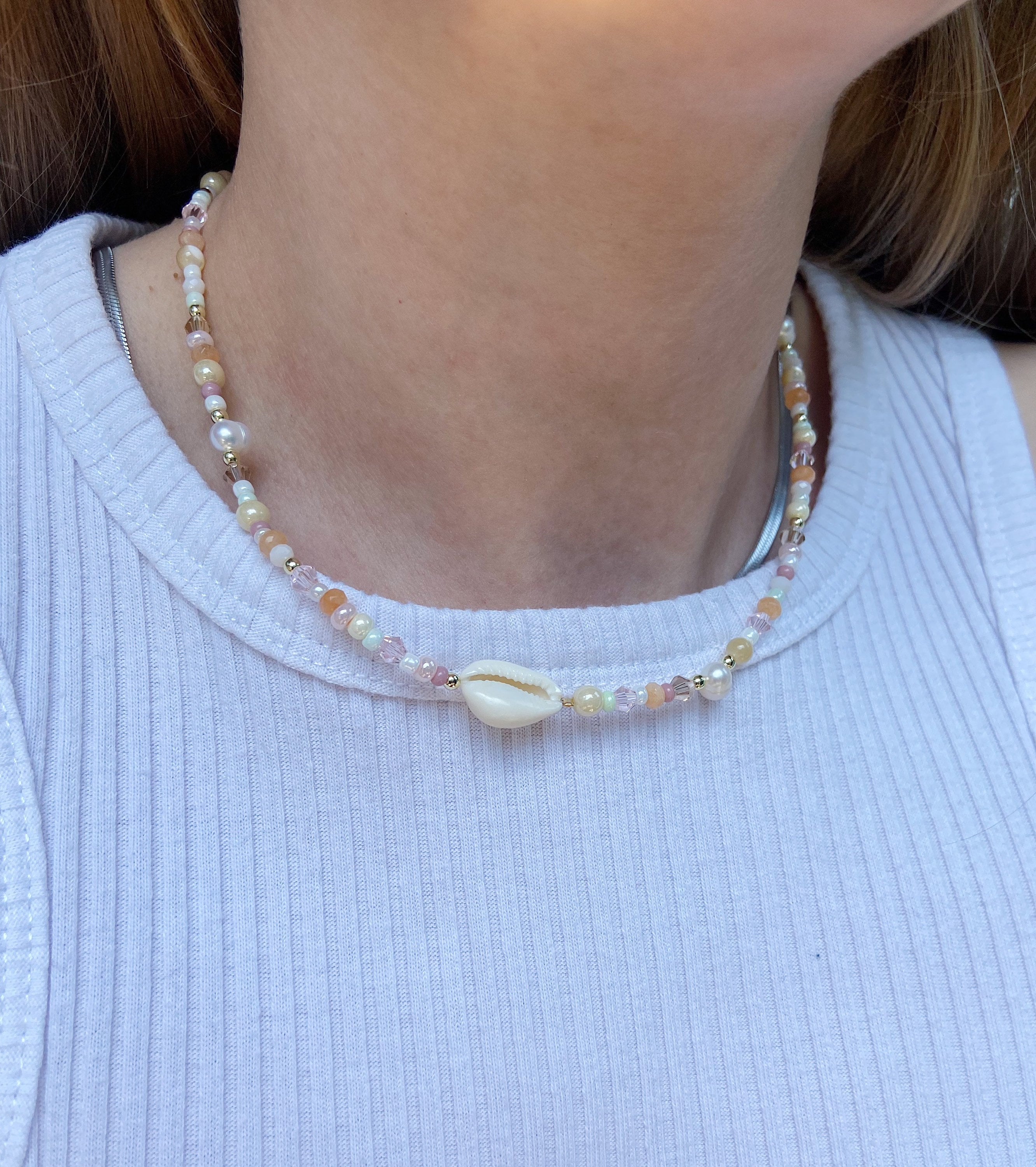 Shell Neckless Shell Necklace, Beach Necklace, Seashell Necklace, Beaded Necklace - Etsy