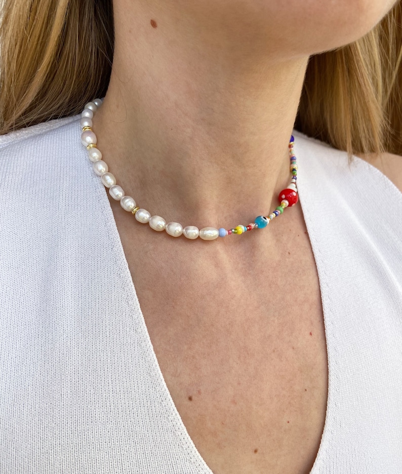 Mushroom necklace, evil eye necklace, y2k necklace, pearl necklace image 4