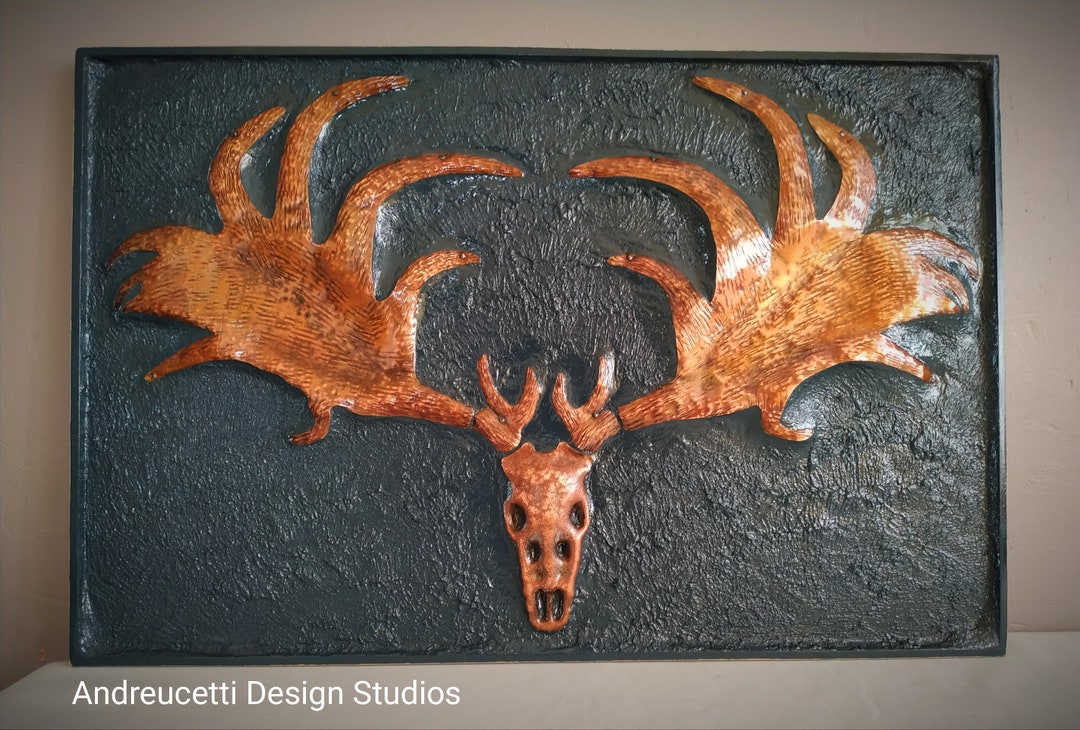 Abstract Copper Wall Artwork, a Skull Titled in Irish Fianna Móra
