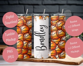 Basketball 20oz Skinny Tumbler, Sublimation Designs PNG File, Digital Download Basketball Tumbler, PNG 300 DPI Custom Name Tumbler Design