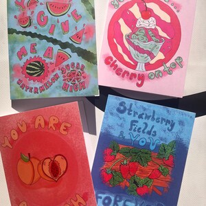 Cartões de felicitações coloridos ilustrados, pacote de cartões de felicitações com tema de frutas, pacote de presente com cartões de notas em branco