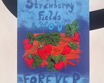 Strawberry Fields Forever Greeting Card, Unique Song Inspired Card