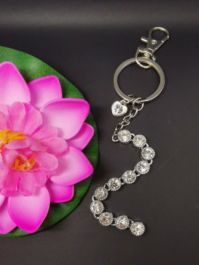 Rhinestone long keyring keychain handbag charm purse zipper bag zipper puller heart