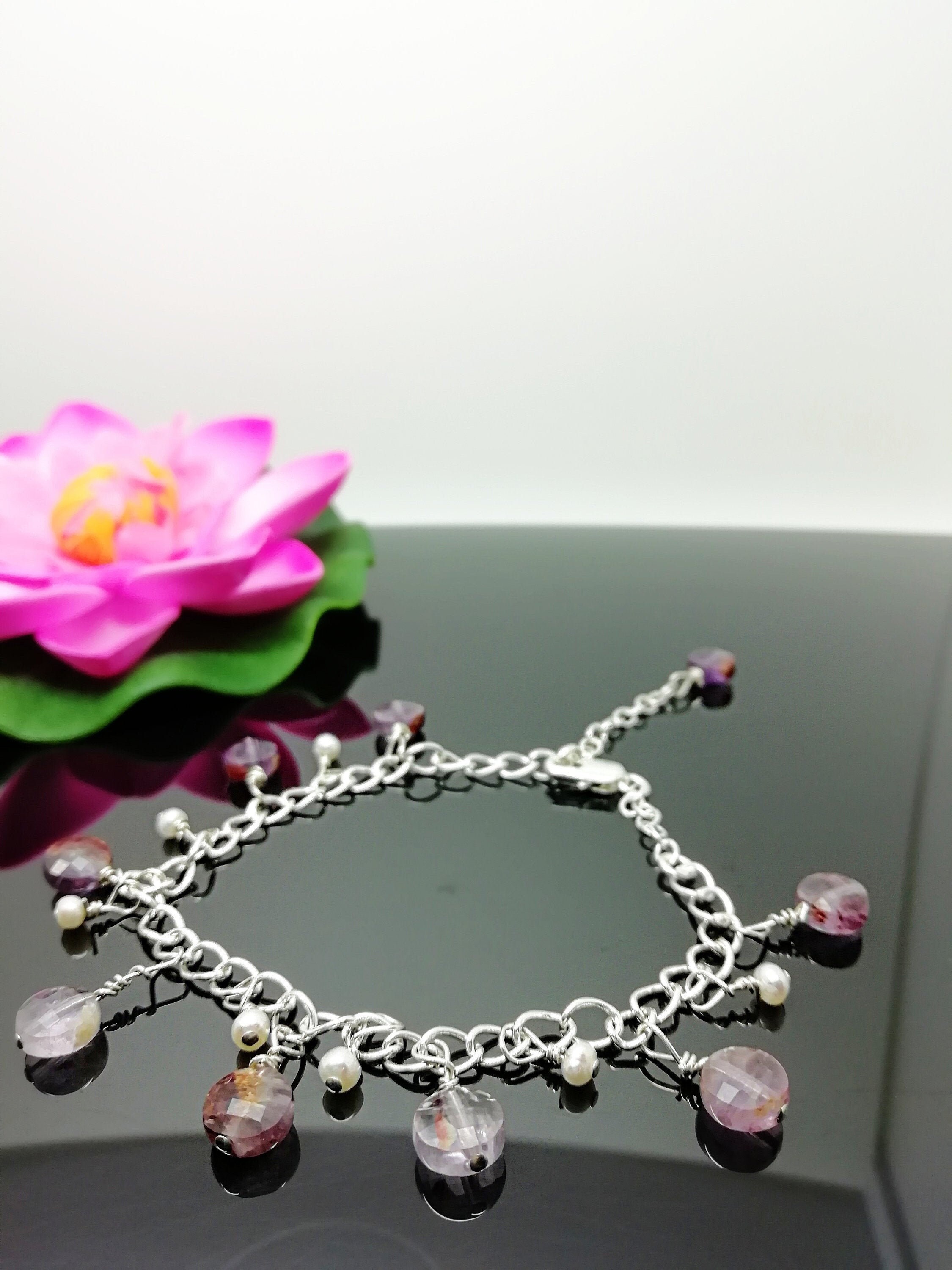 Sterling silver amethyst bracelet with natural freshwater Etsy