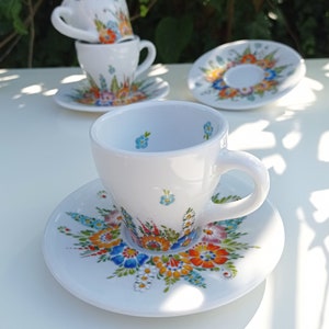 Espresso cup and saucer, hand-painted in Opole folk pattern