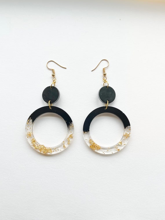 Circular Black and Gold Earrings Etsy