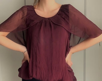 Vintage burgundy pure silk blouse silk kimono seide top seta top Italian