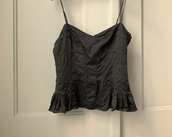 Vintage reine Seide Unterwäsche schwarze Spitze Korsett Top S sinnliche Unterwäsche gekräuselt
