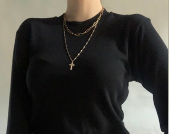 Czarny podstawowy sweter z wełny merynosów, unisex, długi rękaw, rozmiar M 38, sweter 100% wełna