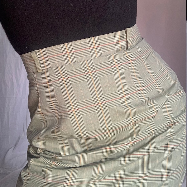 80s 90s BURBERRY olive tube skirt 38 M S chequered pattern classic skirt