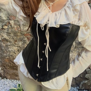 Gorset skórzany w kształcie klepsydry z fiszbinami M 38 czarny steampunk gotycki lateksowy top vintage