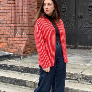 Vintage hand made sweater,  wool red cardigan, red knitted sweater, wool handmade sweater, wool knitted cardigan, vintage wool sweater