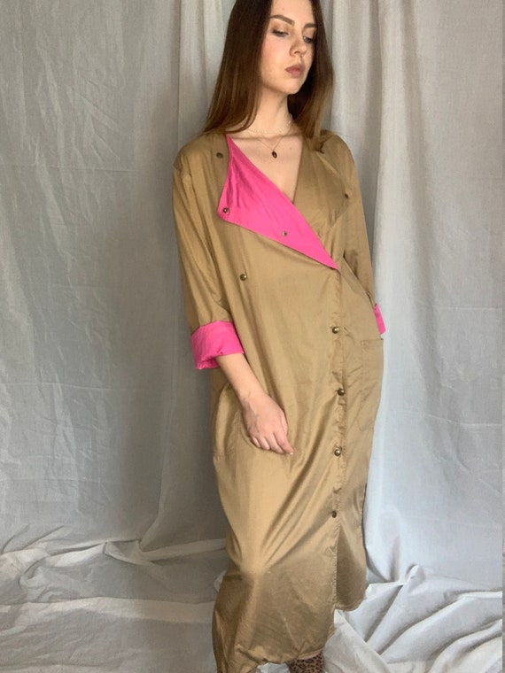 Vintage cotton dress coat straight biege pink unbo