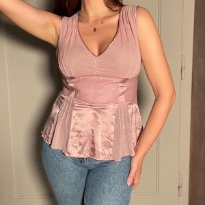 Vintage silk top, silk top M, ruffles silk top, dusty pink vintage top, laces silk top, pink silk top, vintage pink silk blouse, silk blouse