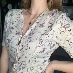 70s floral viscose blouse S creamy 36 image 5