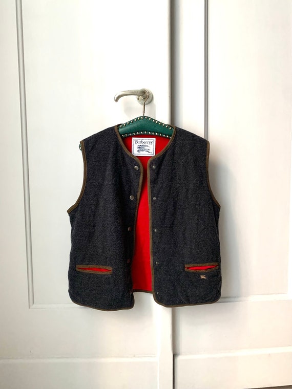 Vintage burberrys wool grey vest red lining burber