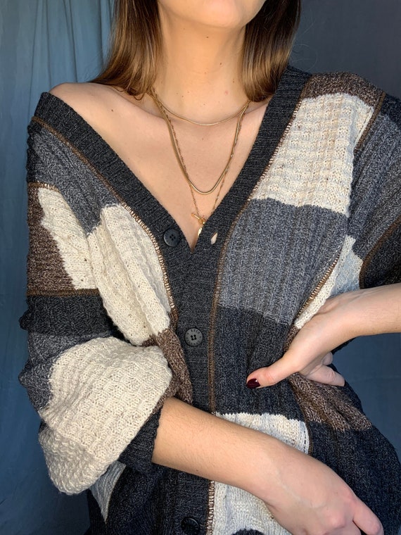 80s 90s slouchy wool cardigan sweater geometric ov