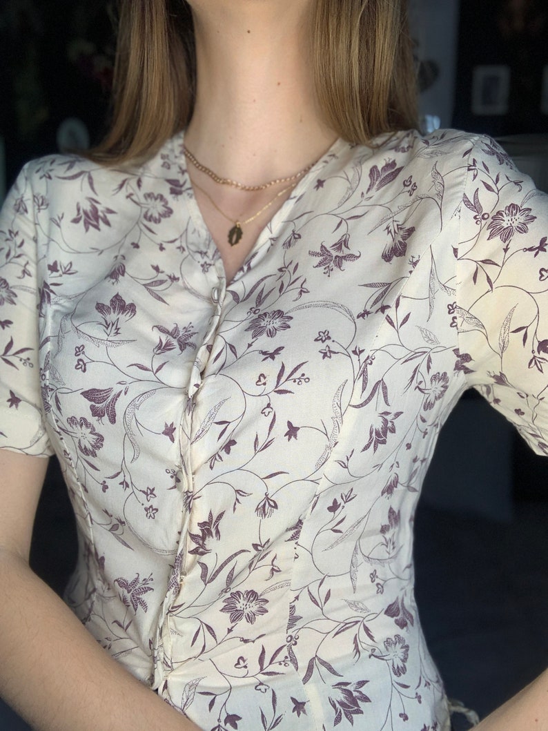 70s floral viscose blouse S creamy 36 image 2