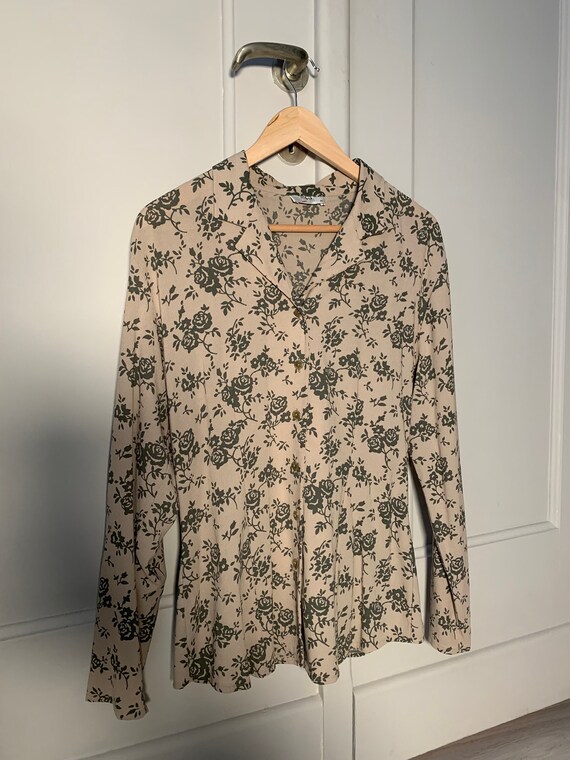 Vintage 70s floral wool viscose blouse shirt L M … - image 1