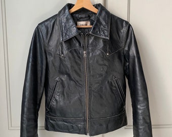90s Vintage real leather, collar leather jacket, zip up,  vintage leather jacket S, genuine leather jacket, fit leather jacket