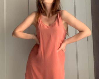 Pure silk slip dress M L pastel coral peach terracotta’s dress mini dress summer dress 38 40