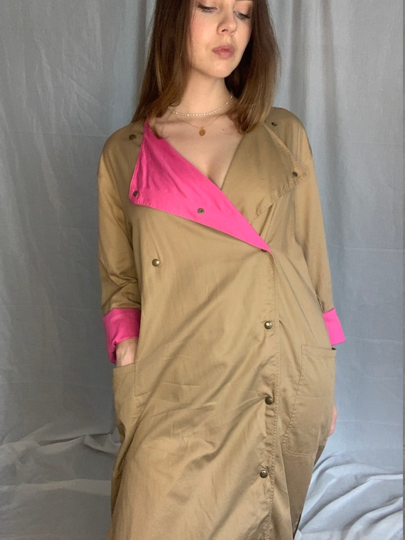 Vintage cotton dress coat straight biege pink unbo