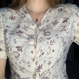 70s floral viscose blouse S creamy 36 image 1