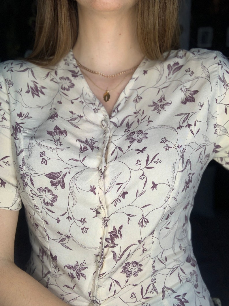 70s floral viscose blouse S creamy 36 image 1