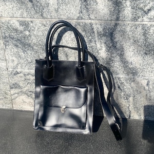 Vintage leather bag, vintage leather handbag, vintage leather purse, black leather bag, 80s handbag, genuine leather bag, retro bag