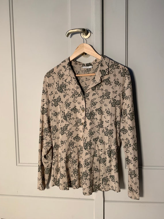 Vintage 70s floral wool viscose blouse shirt L M … - image 8