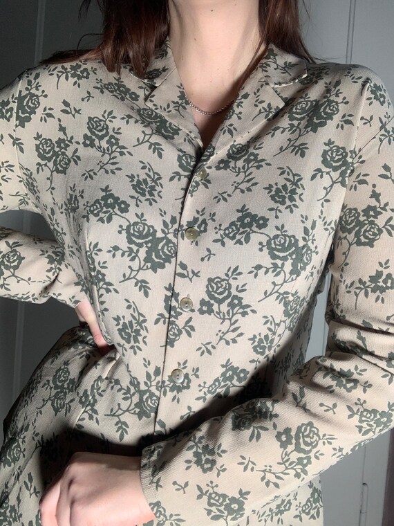 Vintage 70s floral wool viscose blouse shirt L M … - image 5