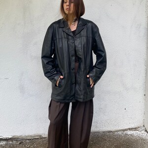 Blazer vintage en cuir véritable des années 70 et 80, blazer en cuir noir, veste en cuir, cuir unisexe, blazer en cuir véritable, manteau en cuir vintage