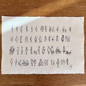 Doodled People - Hand Painted Watercolour and Ink Painting - Unframed Wall Art