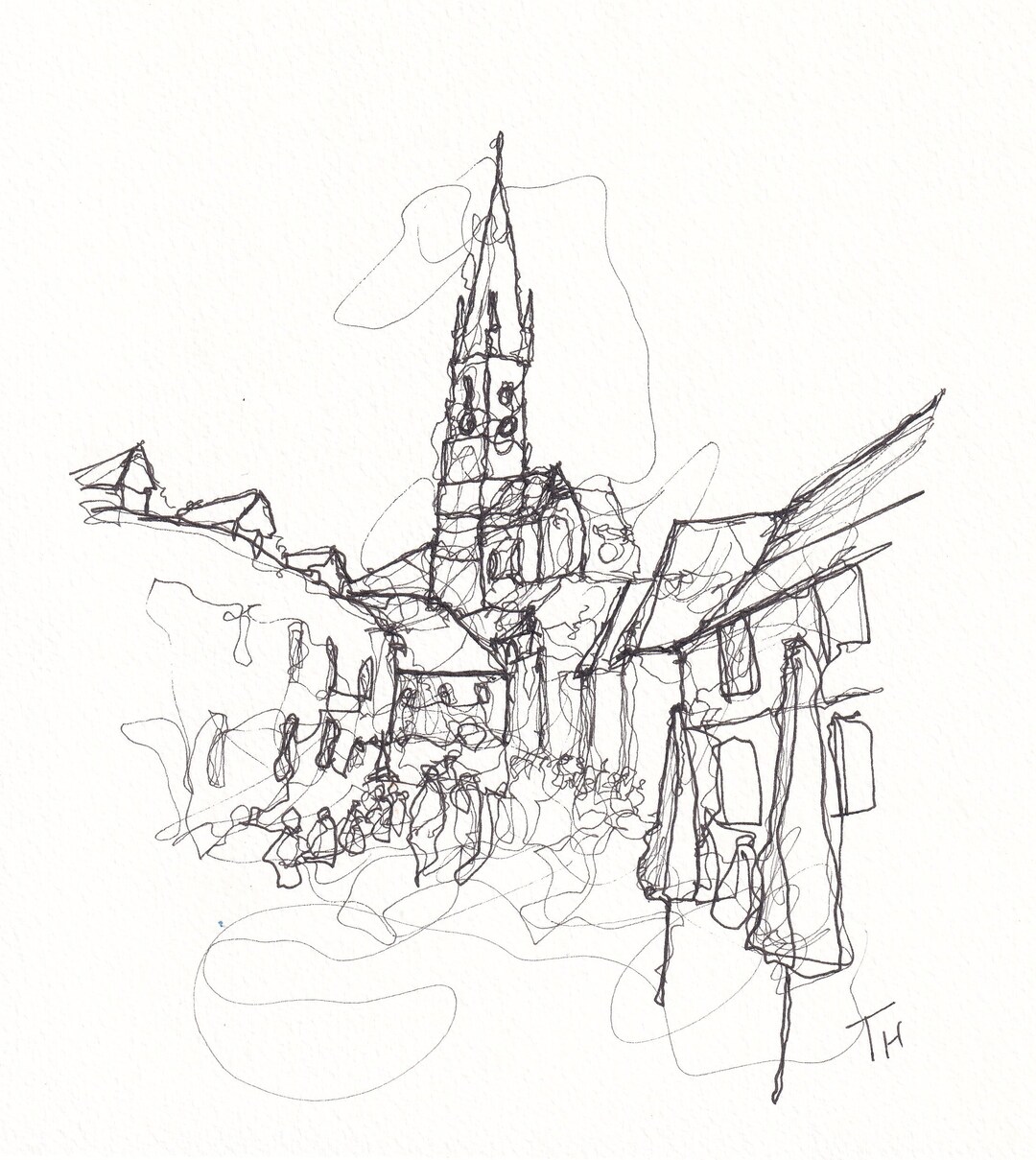 Loose Ink Drawing 'loose Lines of Sibiu' Romania Etsy