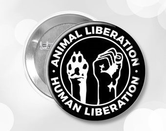 Vegan pinback button badge Human animal liberation hand paw animal right activism badge black activist button defend animal go vegan fta