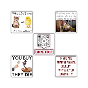 Vegan activist stickers mix pack (love one eat other, meat choice cruel, fake discount watch dontwatch, you buy they die, animal cruelty)