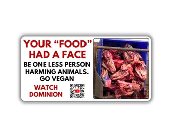 Vegan activist stickers pack go vegan watch dominion be one less person harming animal qr code dominion youtube animal face blood skull