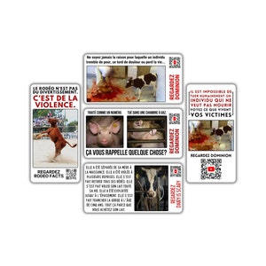 Végane activiste autocollants paquet pack sticker activist (rodeo violence, veau peur douleur, cochon chambre gaz, dairy industry, dominion)
