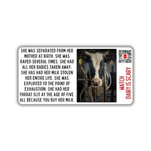 Vegan activist stickers pack dairy cow milk industry watch dairy is scary on youtube qr code drink plant milk oat almond soy milk not a baby