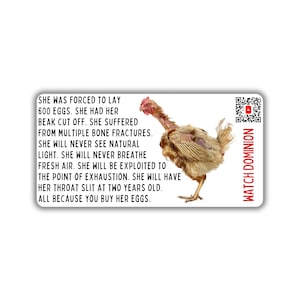 Vegan activist stickers pack chicken sticker hen chick egg industry watch dominion exploited to exhaustion qr code vegan activism for animal