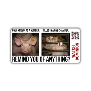 Vegan activist stickers pack activism pig sticker pig gas chamber gassing watch dominion documentary on youtube qr code video animal abuse