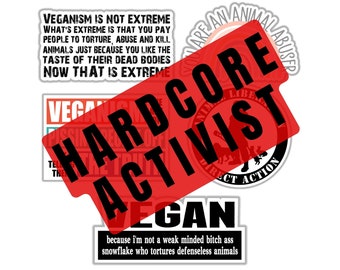 Vegan sticker bundle HARCORE ACTIVIST sticker Animal human liberation animal right sticker gift for vegan animal lover defend animal victim