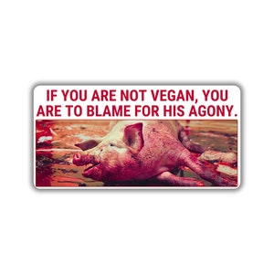 Vegan activist stickers pack pig aginizing in blood bloddy piggy suffering if you are not vegan you are an animal abuser you buy they die