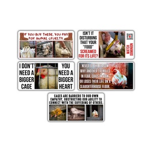 Vegan activist stickers mix pack (boots skin sheep lamb, scream for life kill, cage hearth, pain fear killed blood slaughter, cages rabbit)
