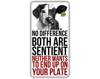 Vegan activist stickers pack dog calf cow no difference both are sentient neither want to end up on your plate animals not food ingredients