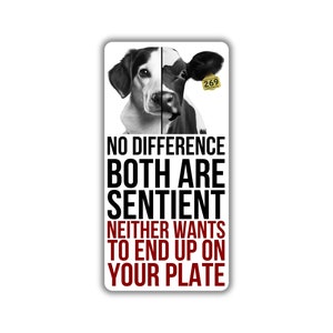 Vegan activist stickers pack dog calf cow no difference both are sentient neither want to end up on your plate animals not food ingredients
