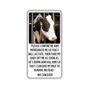 Vegan activist stickers pack cows mother produce milk for their baby calf separated from mom at birth male calves are kill as babies cry fta